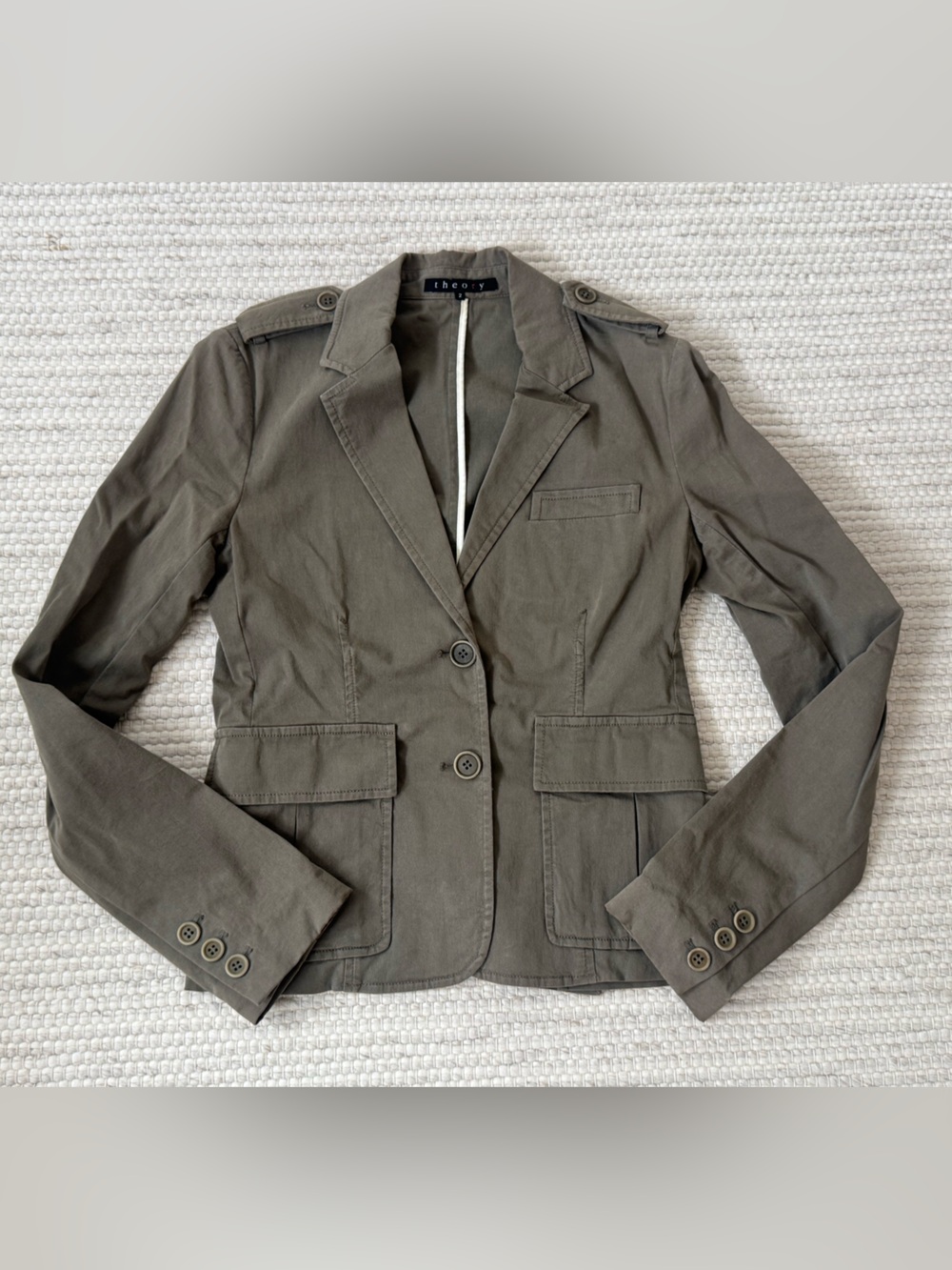 Theory Women’s Cotton Army Green Jacket Blazer - Size 2